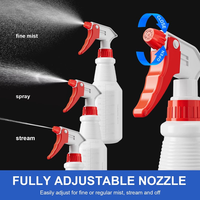 Bealee Spray Bottles (4 Pack, 24 Oz) Refillable Empty Plastic Water Spraying Bottle for Cleaning Solutions, Hair Spray, Car Detail, Watering Plants, Heavy Duty Mist Stream Sprayer with Measurement - Image 2